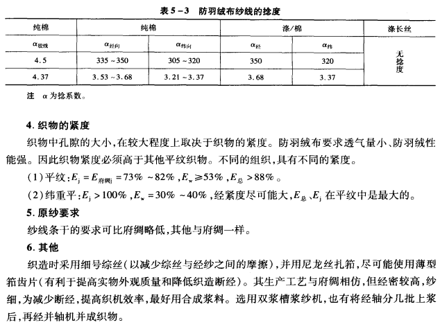防羽絨布基本特征和設(shè)計(jì)